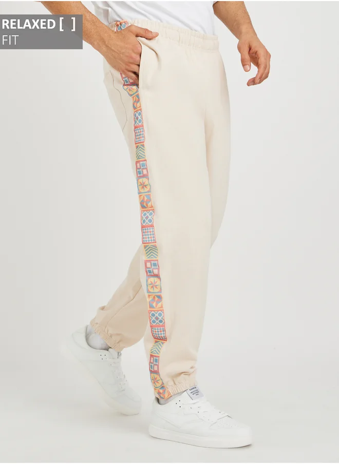 Styli Side Motif Printed Tape Relaxed Fit Joggers
