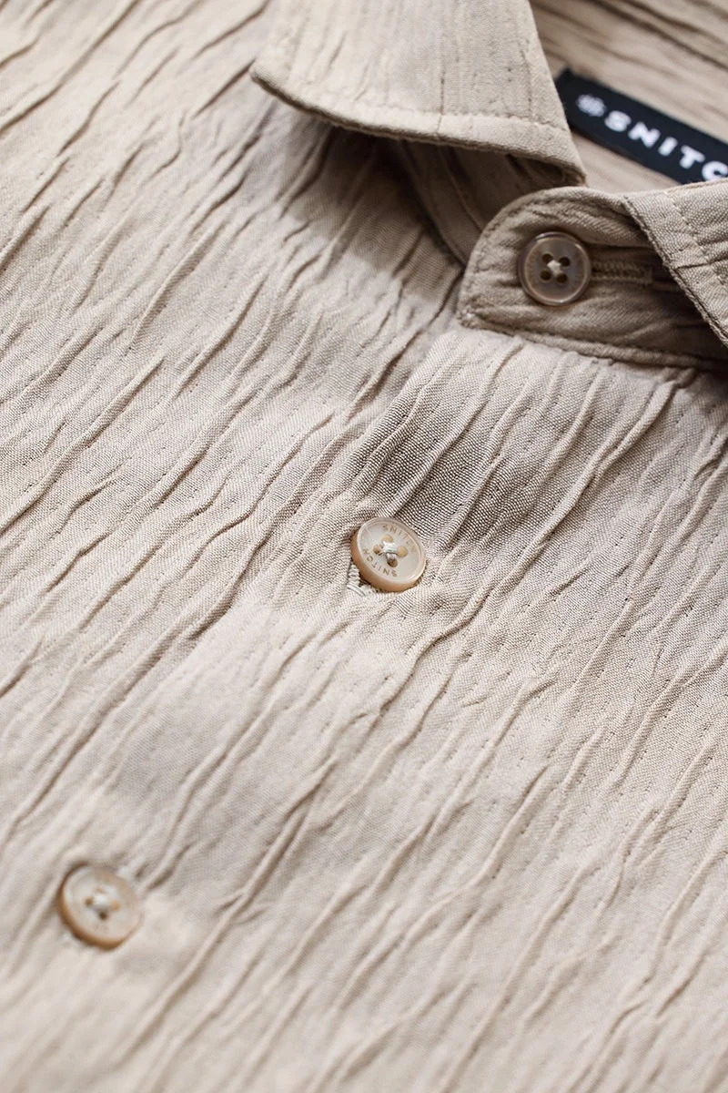 SNITCH Beige Textured Long Sleeve Slim Fit Shirt
