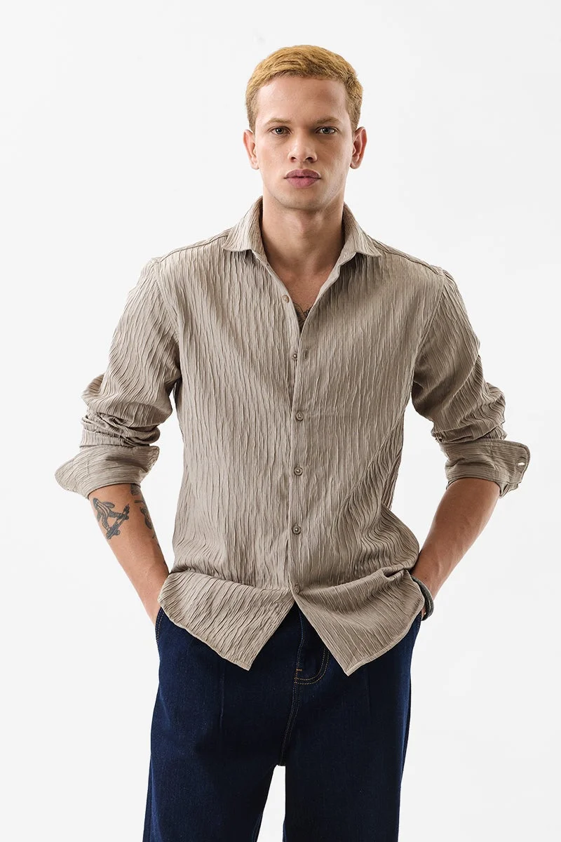 SNITCH Beige Textured Long Sleeve Slim Fit Shirt