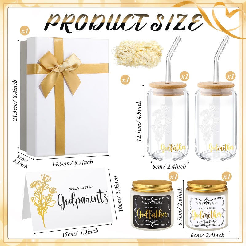 Yiyiring 9 Pcs Godparents Proposal Gift Set Will You Be My Godmother Godfather Glass Cup Scented Candle Cross Bracelet Cards Box from Godchild Baptism Padrino Madrina Uncle Aunt Gifts - Image 2