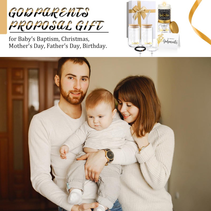 Yiyiring 9 Pcs Godparents Proposal Gift Set Will You Be My Godmother Godfather Glass Cup Scented Candle Cross Bracelet Cards Box from Godchild Baptism Padrino Madrina Uncle Aunt Gifts - Image 3