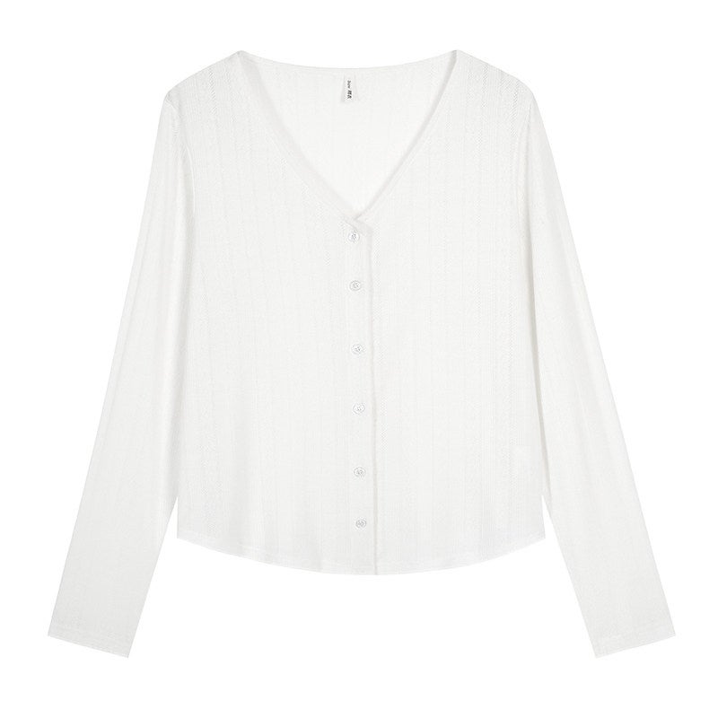 2025 new chubby mm outer V-neck Korean version high-end cardigan versatile and slimming, thin long-sleeved sunscreen jacket - Image 1