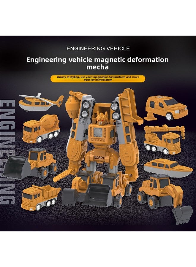 Children's Varied Magnetic Deformation Mecha Engineering Vehicle Educational Assembled Robot Suit Parent-Child Interactive Toys-Specifications:8 Piece Set - Image 1