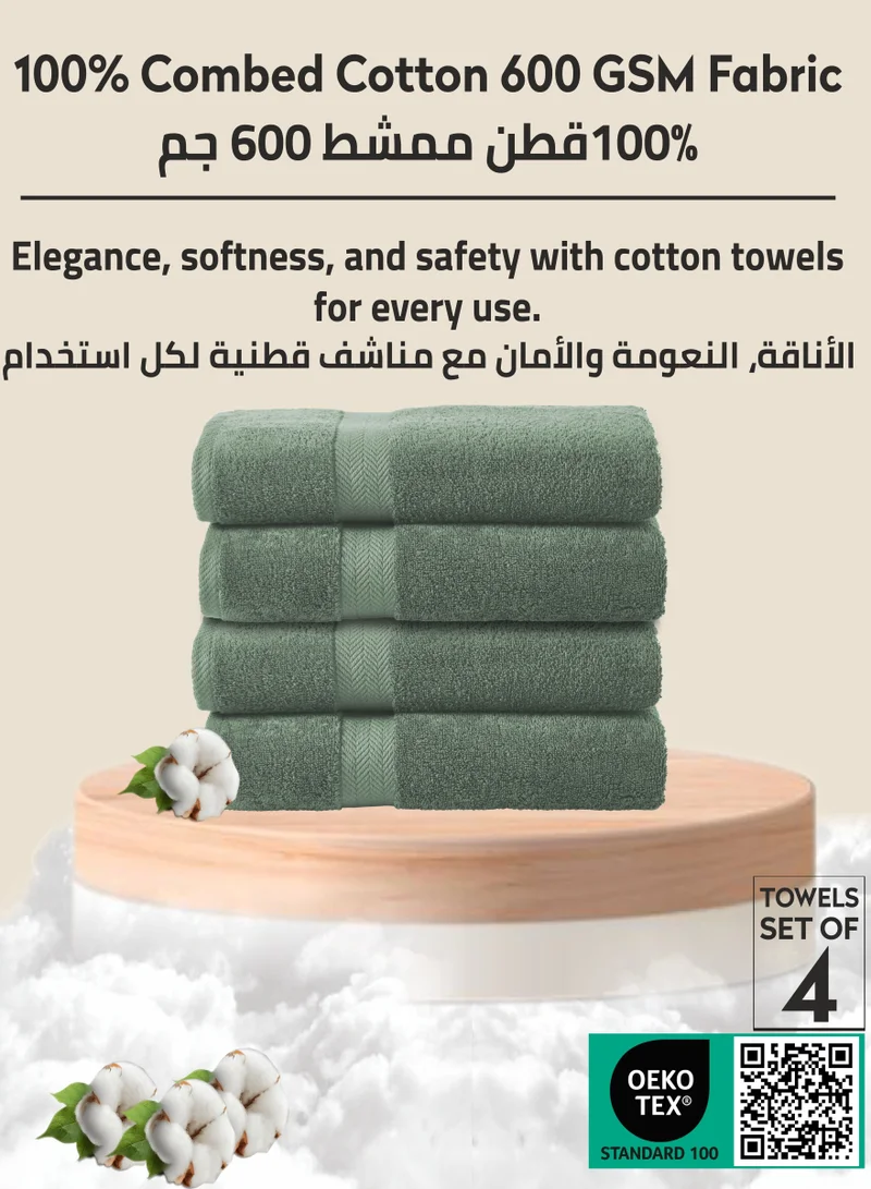Donetella Premium 100 % Combed Cotton 4-Pcs Hand Towel Set (50 X 90 CM) 600 GSM Super Soft Hand Towel, Highly Absorbent, Quick Dry,Best Towel for Bathroom, Spa And Hotel,Olive Green