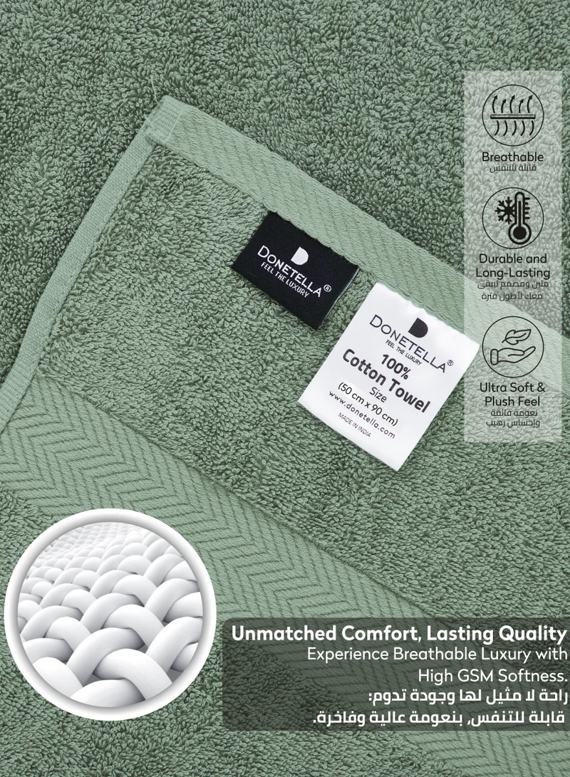 Donetella Premium 100 % Combed Cotton 4-Pcs Hand Towel Set (50 X 90 CM) 600 GSM Super Soft Hand Towel, Highly Absorbent, Quick Dry,Best Towel for Bathroom, Spa And Hotel,Olive Green