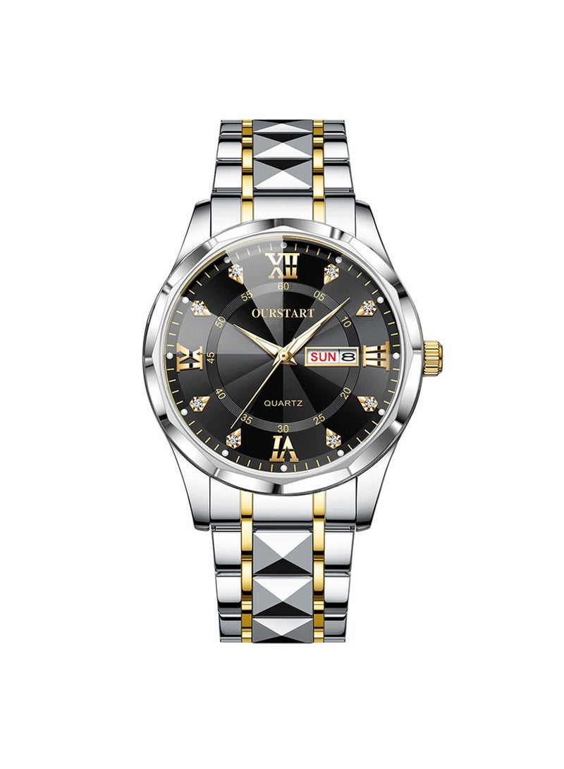 OURSTART Watch for Men Waterproof Stainless Steel Multifunctional Wrist Watches Date Two Tone Luxury Casual - Image 1