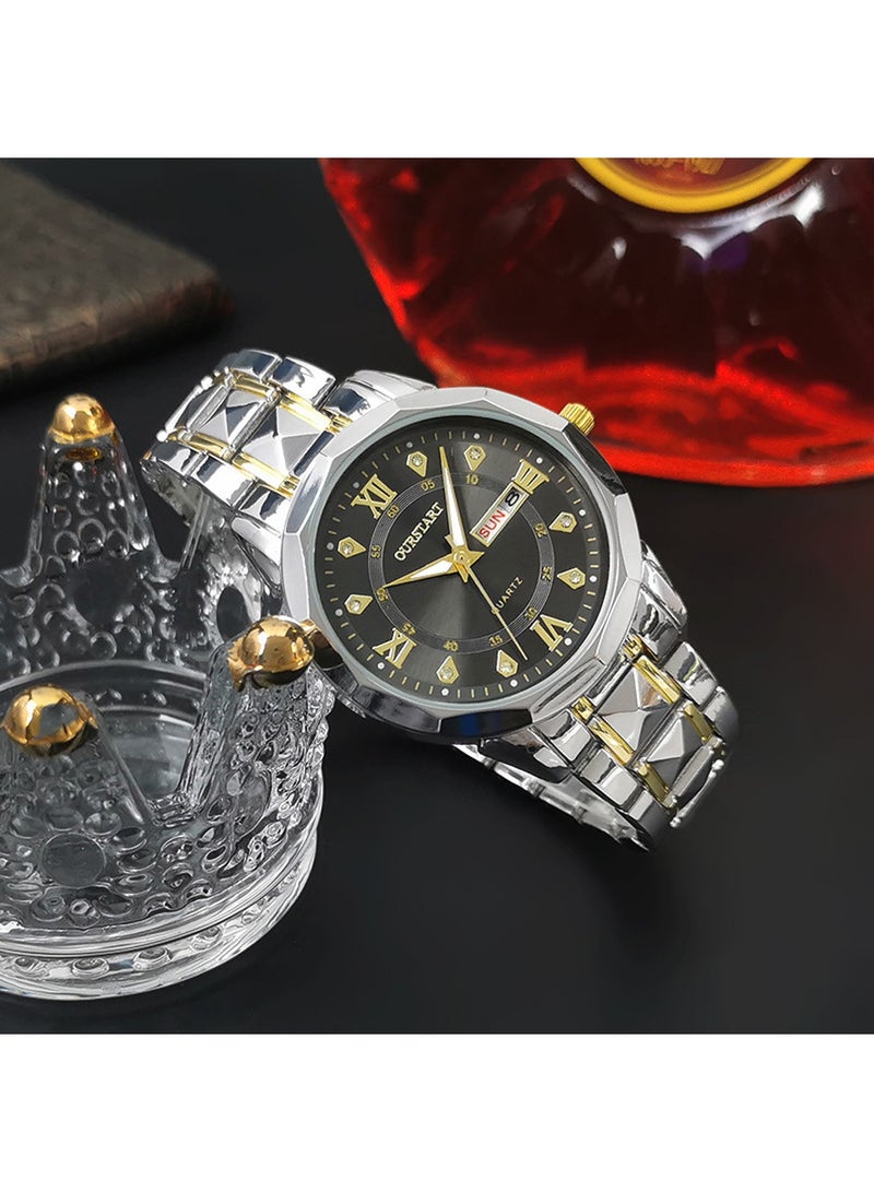 OURSTART Watch for Men Waterproof Stainless Steel Multifunctional Wrist Watches Date Two Tone Luxury Casual - Image 2