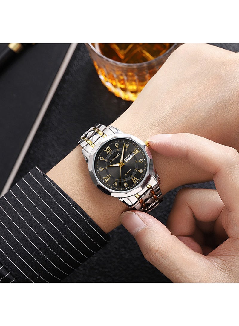 OURSTART Watch for Men Waterproof Stainless Steel Multifunctional Wrist Watches Date Two Tone Luxury Casual - Image 3