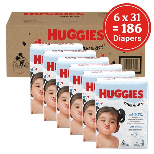 Huggies Size 4 Diapers, Snug & Dry Baby Diapers, Size 4 (22-37 lbs), 186 Count (6 Packs of 31), Packaging May Vary - Image 2