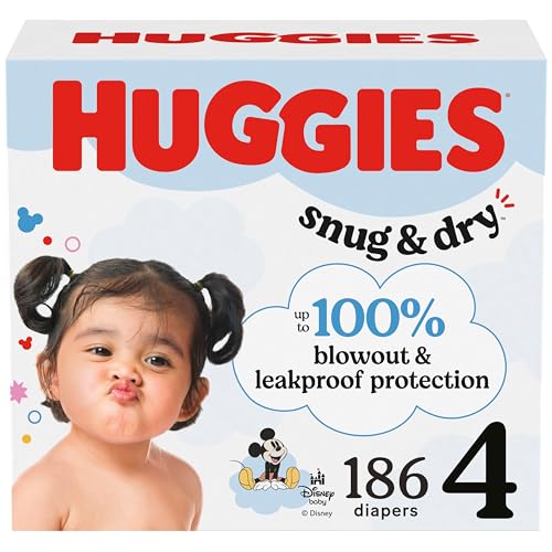 Huggies Size 4 Diapers, Snug & Dry Baby Diapers, Size 4 (22-37 lbs), 186 Count (6 Packs of 31), Packaging May Vary - Image 1