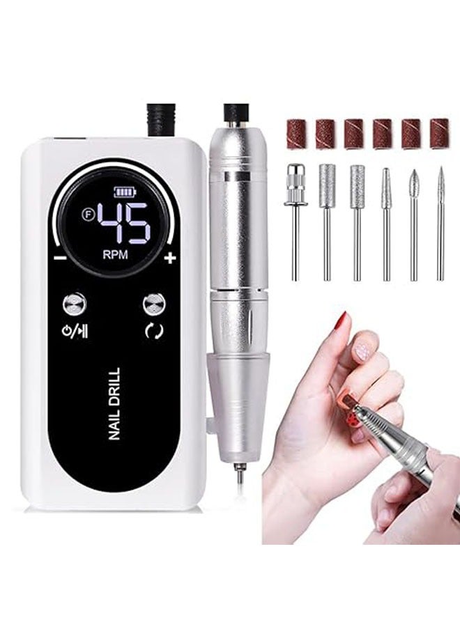 general 45000 RPM nail drill, rechargeable nail drill, electric nail file set with 6 drill bits and grinding band, multi-function nail tool with power bank function - Image 1