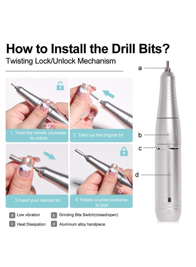 general 45000 RPM nail drill, rechargeable nail drill, electric nail file set with 6 drill bits and grinding band, multi-function nail tool with power bank function - Image 3