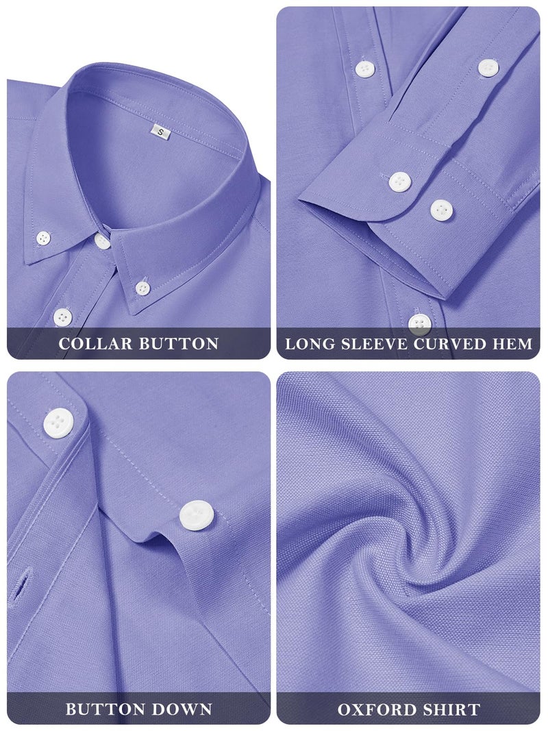 Aoudery Button Down Shirts for Women Cotton Oxford Shirts Long Sleeve Dress Shirts Collared Blouses Work Casual Solid Tunic Tops - Purplish Blue S - Image 5
