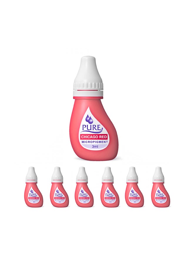 PURE صبغة سيمي دائمة طبية - حبر سيمي دائمة - صبغة شفاه بدون خلط لتظليل ضربات شيكاغو الأحمر 3 مل × 6 زجاجات - Image 1