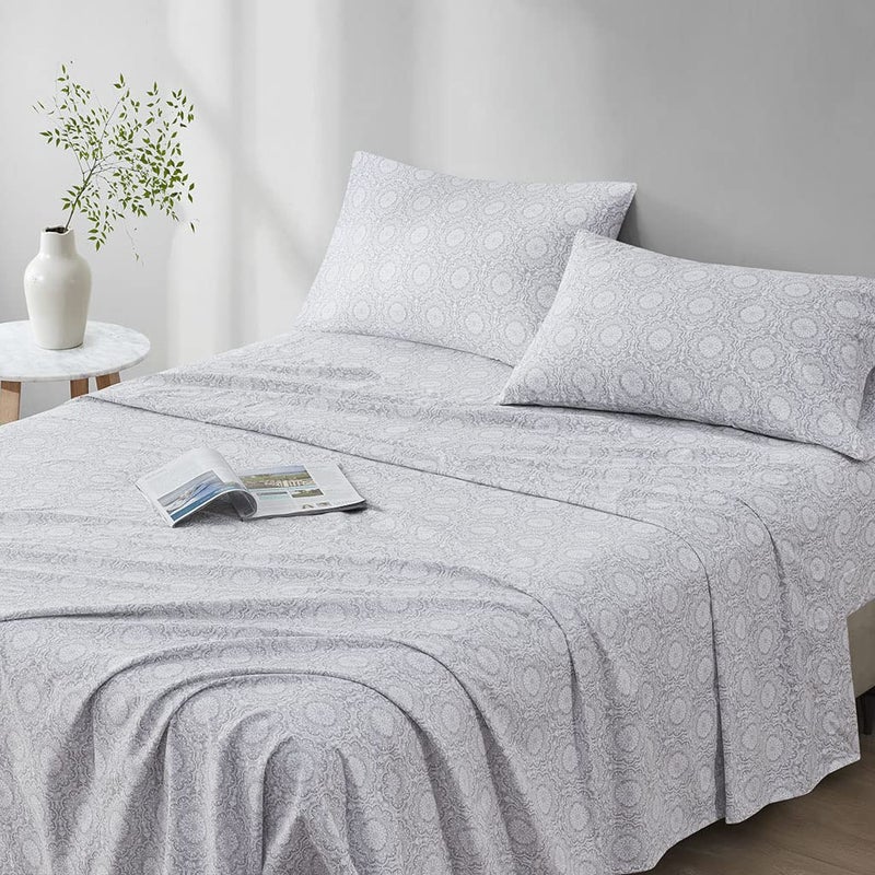 Comfort Spaces 144TC Cotton Sheet Set Breathable  Lightweight  Soft with Elastic Deep Pocket  Modern All Season Cozy Bedding  Matching Pillow Case  Full  Adelia Gray 4 Piece - Image 4