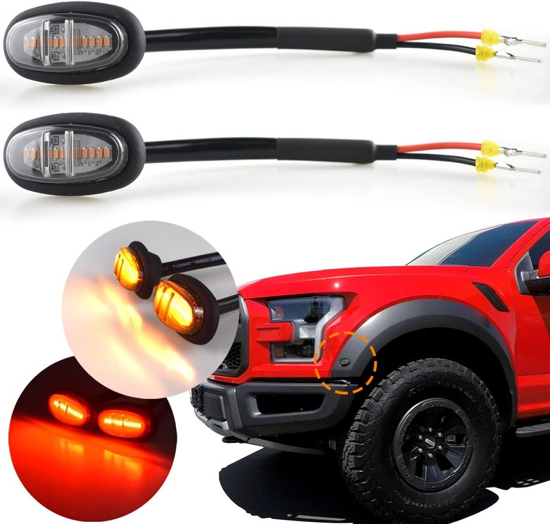 Boigoo مصابيح وامضة أمامية من متوافقة مع Ford F150 Raptor وF150 وF250 وF350، مصابيح علامة جانبية للشاحنات/البيك أب - أضواء كهرمانية، عدسة مدخنة، 12 LED فائقة السطوع - Image 1
