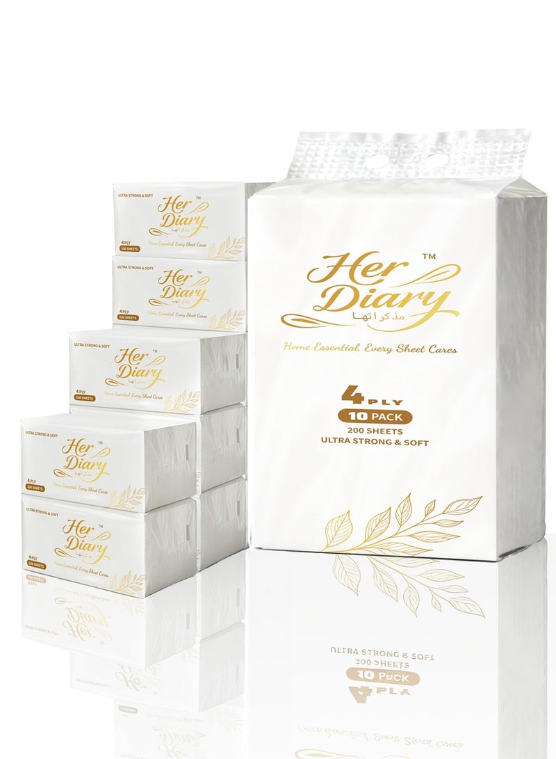 Her Diary Premium 4-Ply Facial Tissue Set, Hanging Dispenser (2000 Sheets, 500 Pulls) + 10-Box Pack (8000 Sheets Total) | Ultra Soft, Strong & Space-Saving Tissues for Home, Car, Bathroom & Office - Image 2