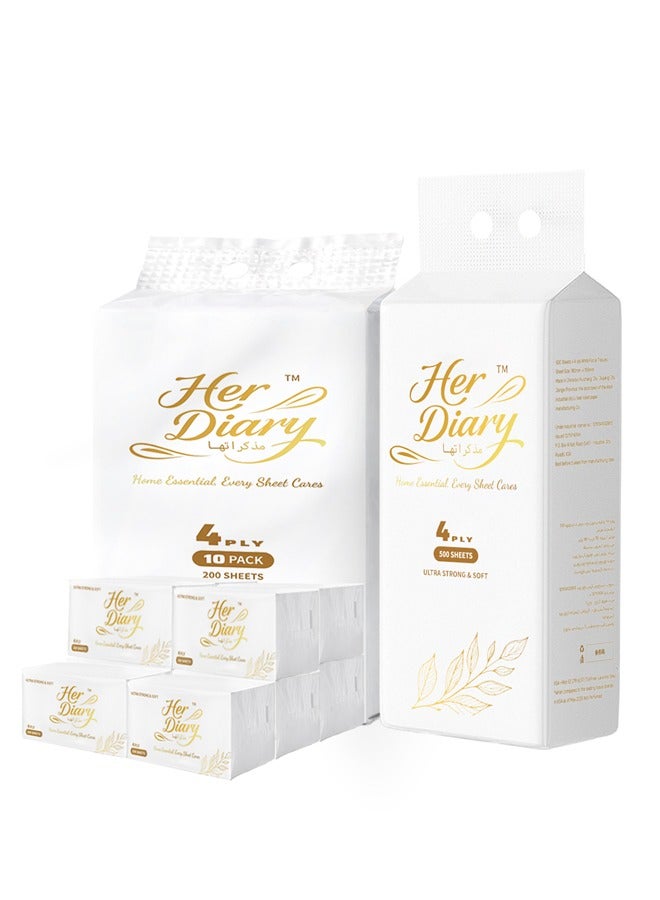 Her Diary Premium 4-Ply Facial Tissue Set, Hanging Dispenser (2000 Sheets, 500 Pulls) + 10-Box Pack (8000 Sheets Total) | Ultra Soft, Strong & Space-Saving Tissues for Home, Car, Bathroom & Office - Image 1