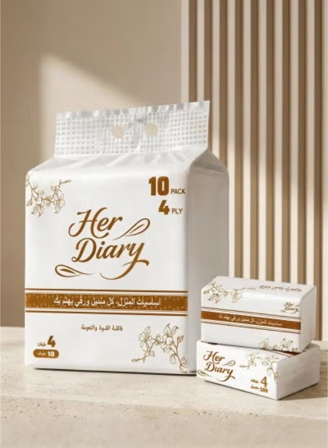 مذكراتها مجموعة مناديل وجه فاخرة من هيردياري، ٤ طبقات، موزع معلق (٢٠٠٠ ورقة، ٥٠٠ سحبة) + ١٠ علب (٨٠٠٠ ورقة إجمالاً) | مناديل فائقة النعومة والمتانة وتوفير المساحة، مناسبة للمنزل والسيارة والحمام والمكتب. - Image 2