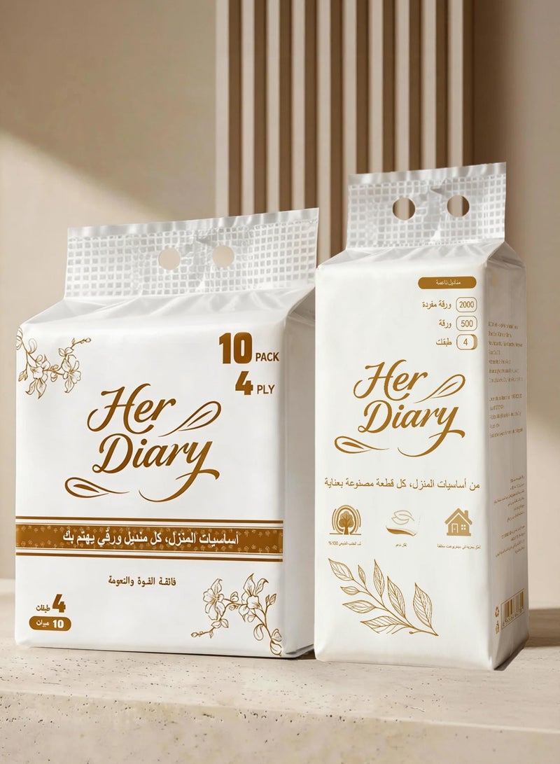 مذكراتها مجموعة مناديل وجه فاخرة من هيردياري، ٤ طبقات، موزع معلق (٢٠٠٠ ورقة، ٥٠٠ سحبة) + ١٠ علب (٨٠٠٠ ورقة إجمالاً) | مناديل فائقة النعومة والمتانة وتوفير المساحة، مناسبة للمنزل والسيارة والحمام والمكتب. - Image 1