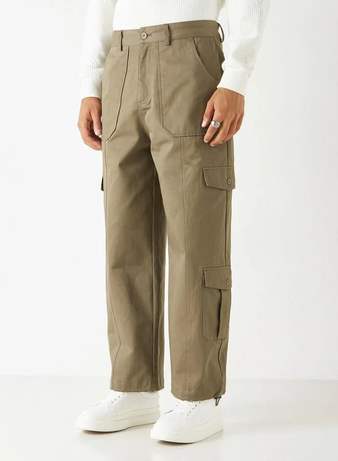Iconic Iconic Solid Relaxed Fit Pants with Pockets