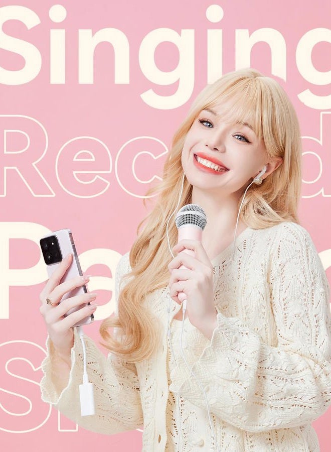 PUREMIC Singing Microphone with Earphone & Stand, Ideal for Vocal Recording, Podcasting, Live Streaming, Gaming, Compatible with Smule & Starmaker & Stingray, USB-C Dongle & Lightning Adapter, Pink - Image 5
