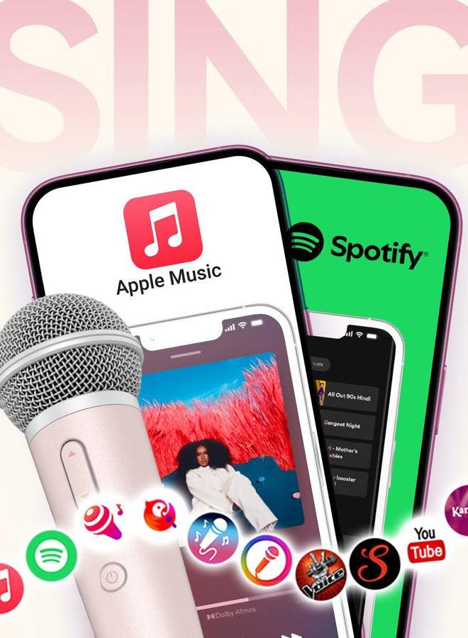 PUREMIC Singing Microphone with Earphone & Stand, Ideal for Vocal Recording, Podcasting, Live Streaming, Gaming, Compatible with Smule & Starmaker & Stingray, USB-C Dongle & Lightning Adapter, Pink - Image 3