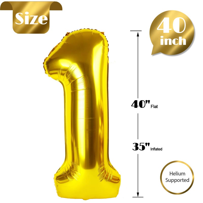 IWERP 40 Inch Gold 1 Balloon for First Birthday, Gold One 1st Number Balloon Birthday Decorations, 10th 21st, Giant Number 1 Balloon - Image 3