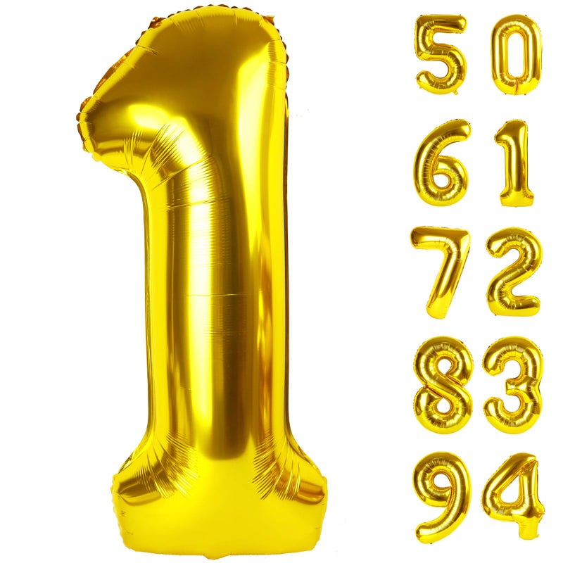 IWERP 40 Inch Gold 1 Balloon for First Birthday, Gold One 1st Number Balloon Birthday Decorations, 10th 21st, Giant Number 1 Balloon - Image 1
