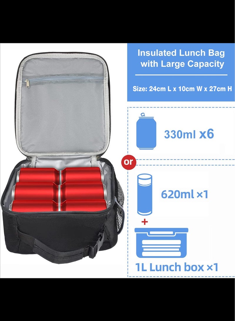 صندوق الغداء للرجال والنساء، حقيبة غداء معزولة، حقيبة غداء صغيرة للبالغين لنزهة العمل المكتبي - صندوق الغداء المحمول القابل لإعادة الاستخدام، أسود - Image 3