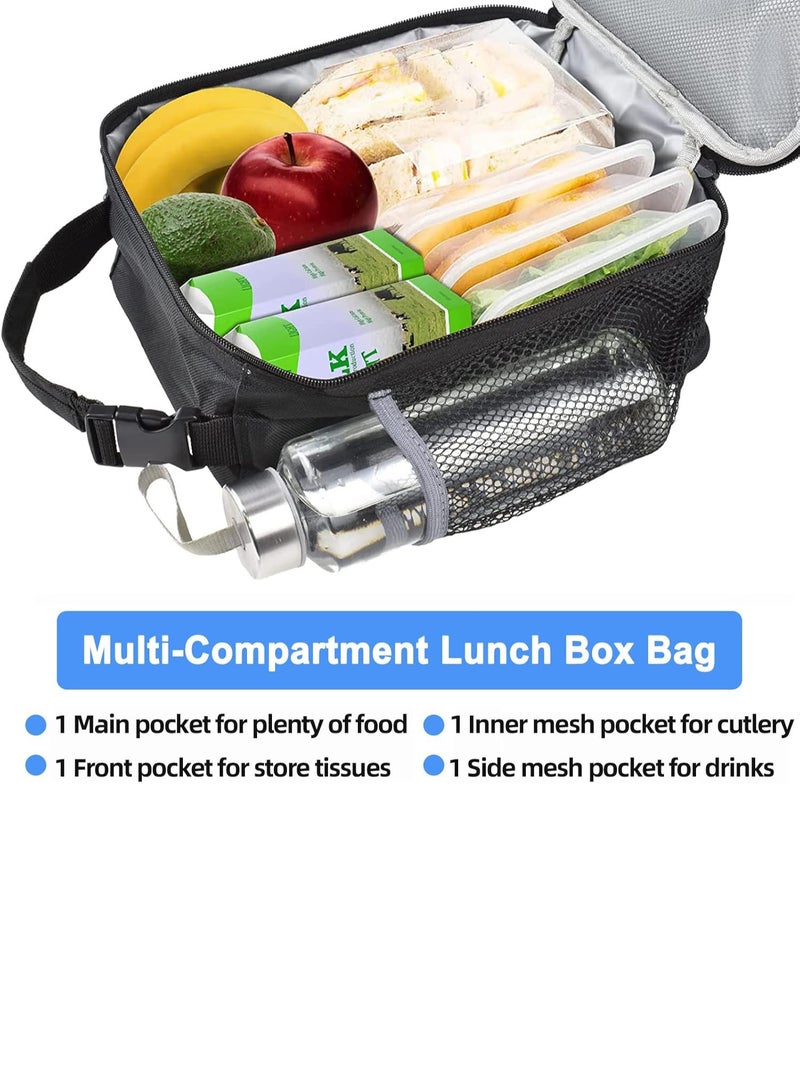 صندوق الغداء للرجال والنساء، حقيبة غداء معزولة، حقيبة غداء صغيرة للبالغين لنزهة العمل المكتبي - صندوق الغداء المحمول القابل لإعادة الاستخدام، أسود - Image 4