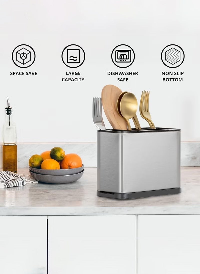 هايدو 4 المقصورات كبيرة الفولاذ المقاوم للصدأ حامل أدوات الطبخ الصدأ دليل أدوات كروك كادي مع مكافحة الانزلاق القدم الصرف أدوات الطبخ منظم المطبخ رف سلة ملعقة شوكة عصا سكين تخزين الوقوف - Image 2