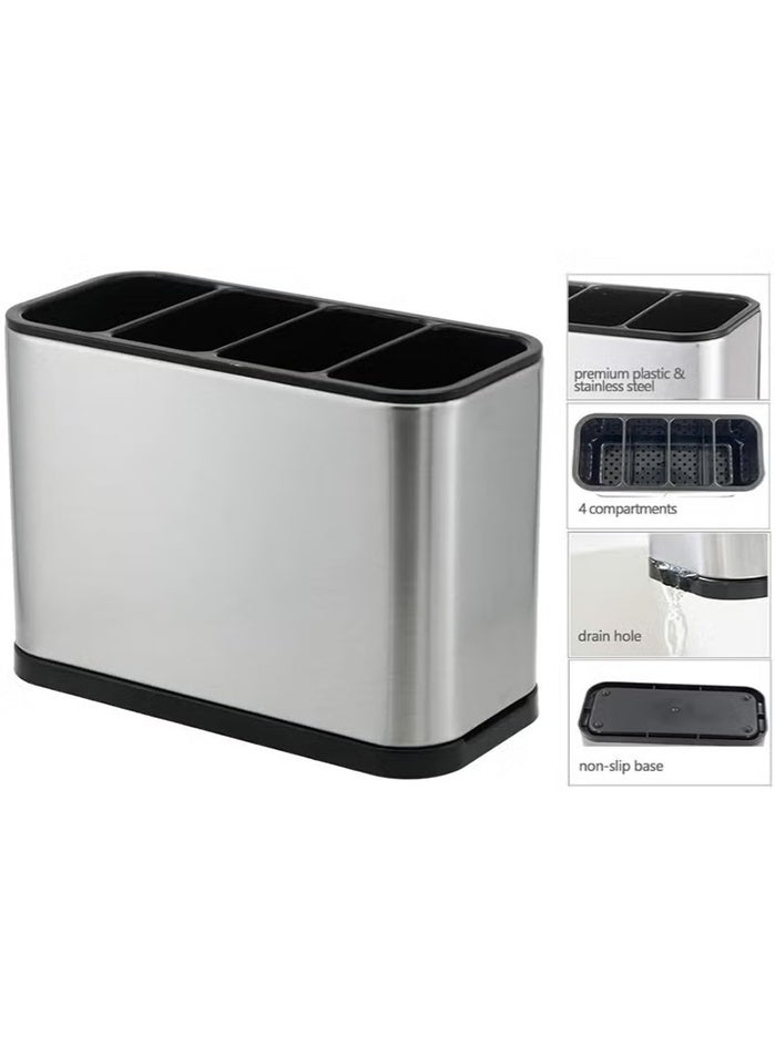 هايدو 4 المقصورات كبيرة الفولاذ المقاوم للصدأ حامل أدوات الطبخ الصدأ دليل أدوات كروك كادي مع مكافحة الانزلاق القدم الصرف أدوات الطبخ منظم المطبخ رف سلة ملعقة شوكة عصا سكين تخزين الوقوف - Image 5