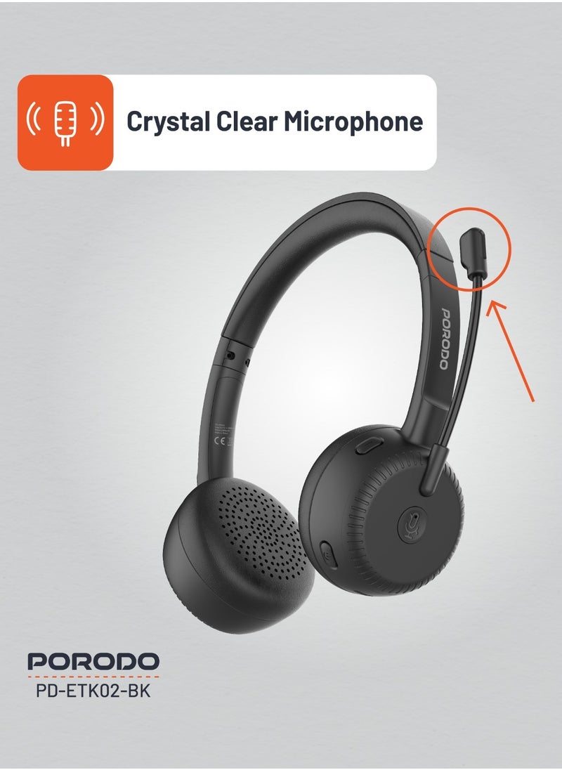Office Wireless Headset with Crystal Clear Microphone and Mute Button / Comfortable Wear /Long Working Hours/ Perfect for Conference Calls Work and Media /Bluetooth Headset with Mic - Black