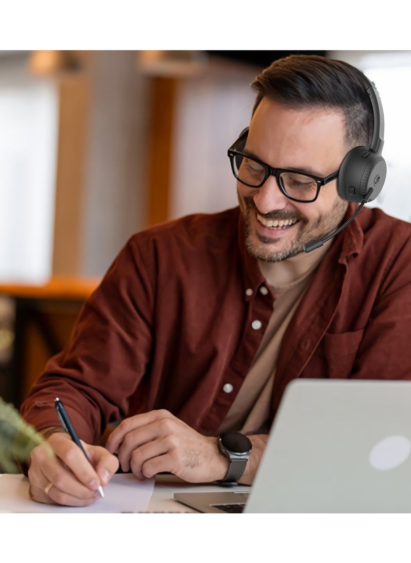 Office Wireless Headset with Crystal Clear Microphone and Mute Button / Comfortable Wear /Long Working Hours/ Perfect for Conference Calls Work and Media /Bluetooth Headset with Mic - Black