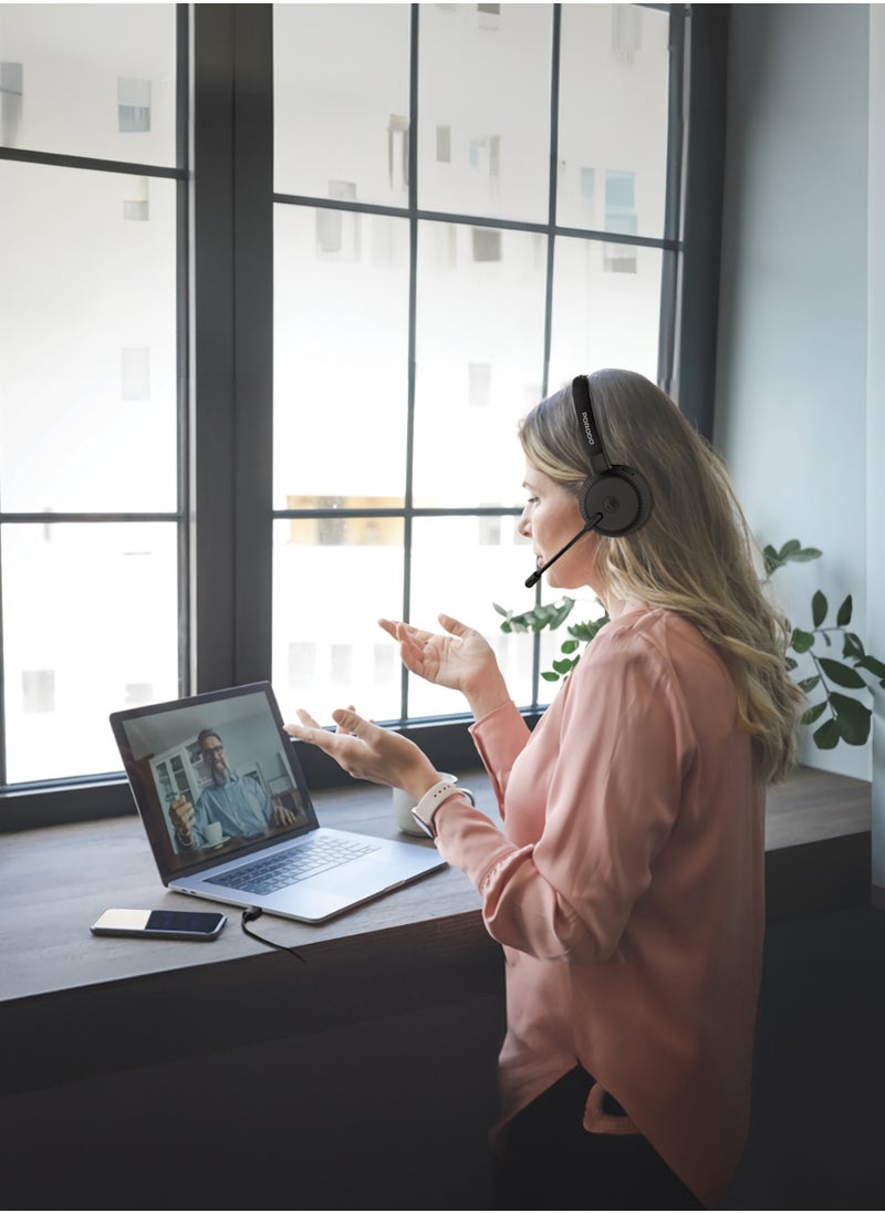 Office Wireless Headset with Crystal Clear Microphone and Mute Button / Comfortable Wear /Long Working Hours/ Perfect for Conference Calls Work and Media /Bluetooth Headset with Mic - Black