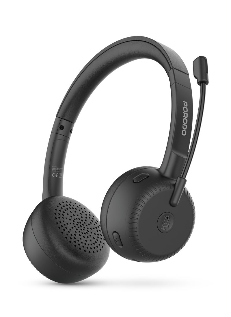 Office Wireless Headset with Crystal Clear Microphone and Mute Button / Comfortable Wear /Long Working Hours/ Perfect for Conference Calls Work and Media /Bluetooth Headset with Mic - Black