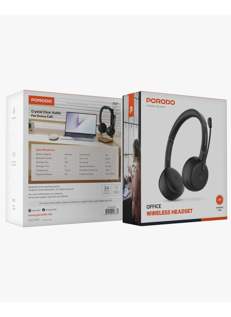 Office Wireless Headset with Crystal Clear Microphone and Mute Button / Comfortable Wear /Long Working Hours/ Perfect for Conference Calls Work and Media /Bluetooth Headset with Mic - Black