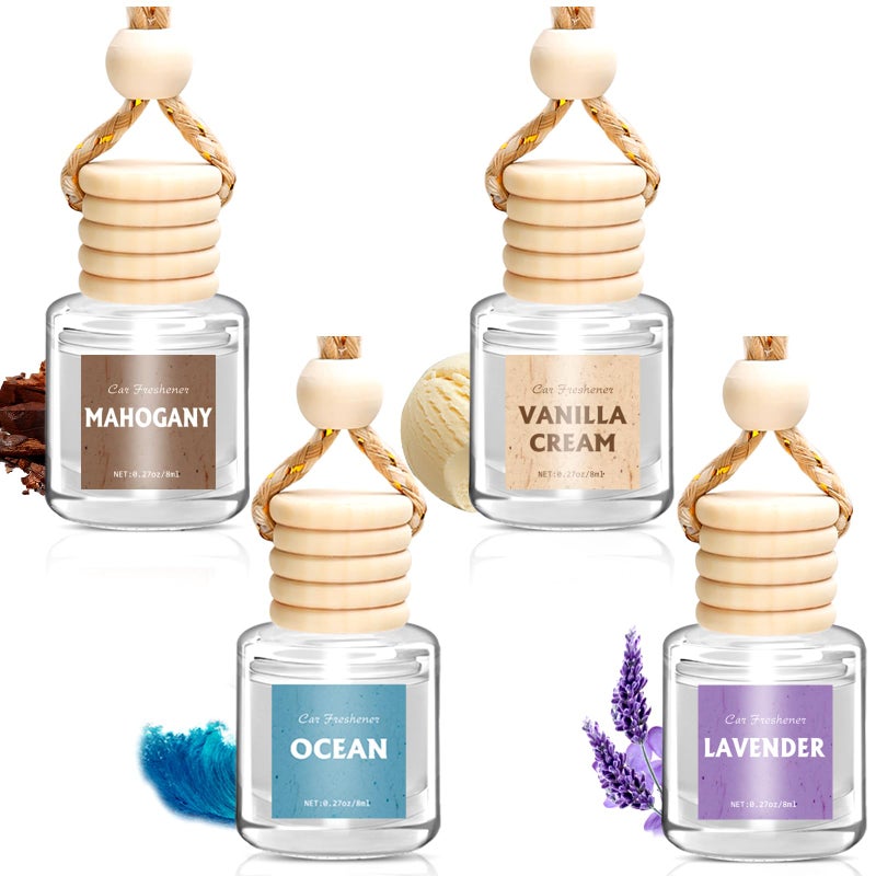 AROIC 4 Pack Car Air Freshener, Wooden Lid Essential Oil Car Diffuser, Natural Long Lasting Scent for Auto Interior, Mothers Day Gifts for Mom/Women (Mahogany/Lavender/Ocean/Vanilla Cream) - Image 1