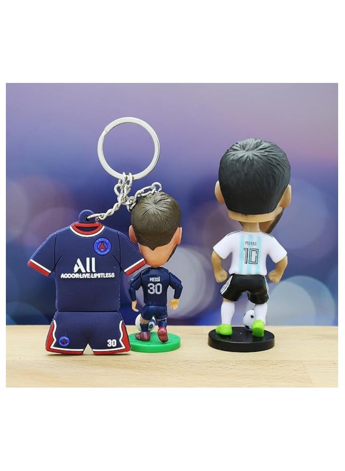 Generic Football Super hero Bobble Head for car dashboard or desk and Football Stars jersey keychain (Messi Bobblehead + Keychain) - Image 3