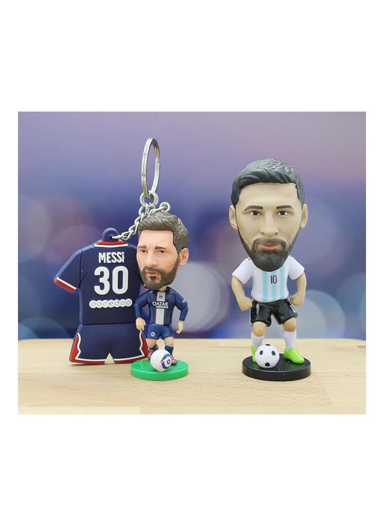 Generic Football Super hero Bobble Head for car dashboard or desk and Football Stars jersey keychain (Messi Bobblehead + Keychain) - Image 1