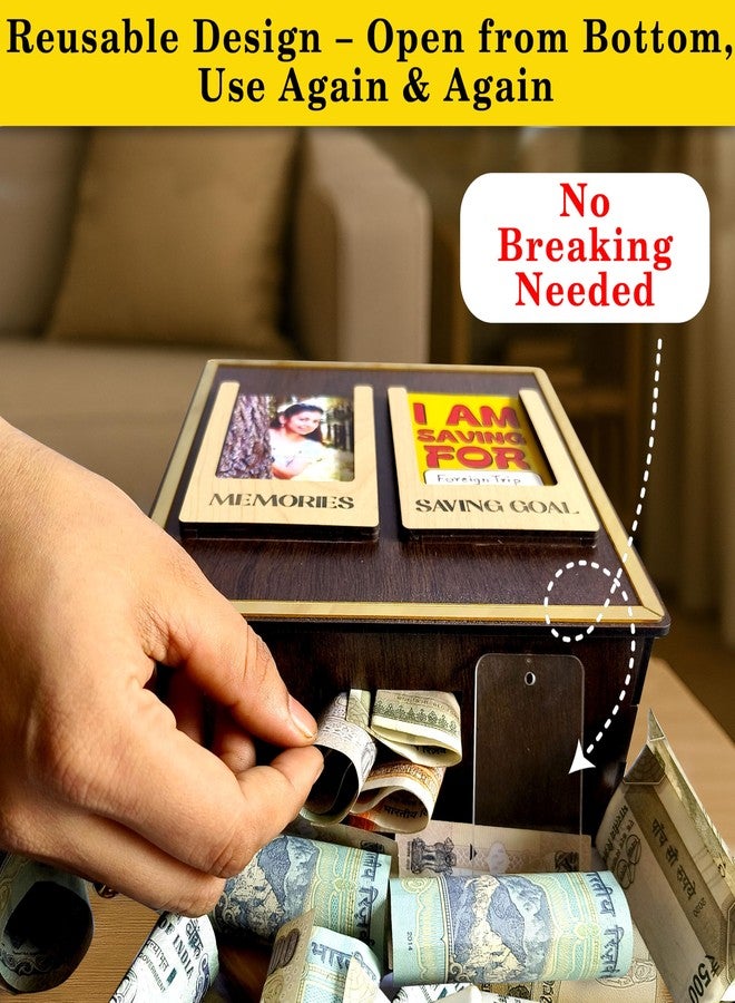 SOLOBOLO Wooden Piggy Bank - Carved Design Coin Box for Kids & Adults | Smart Money Saving Box | Ideal for 100,000 Rs Savings, Donation & Collection | Mini Bank & Gullak Best for Return Gifts (Pack of 1) - Image 3