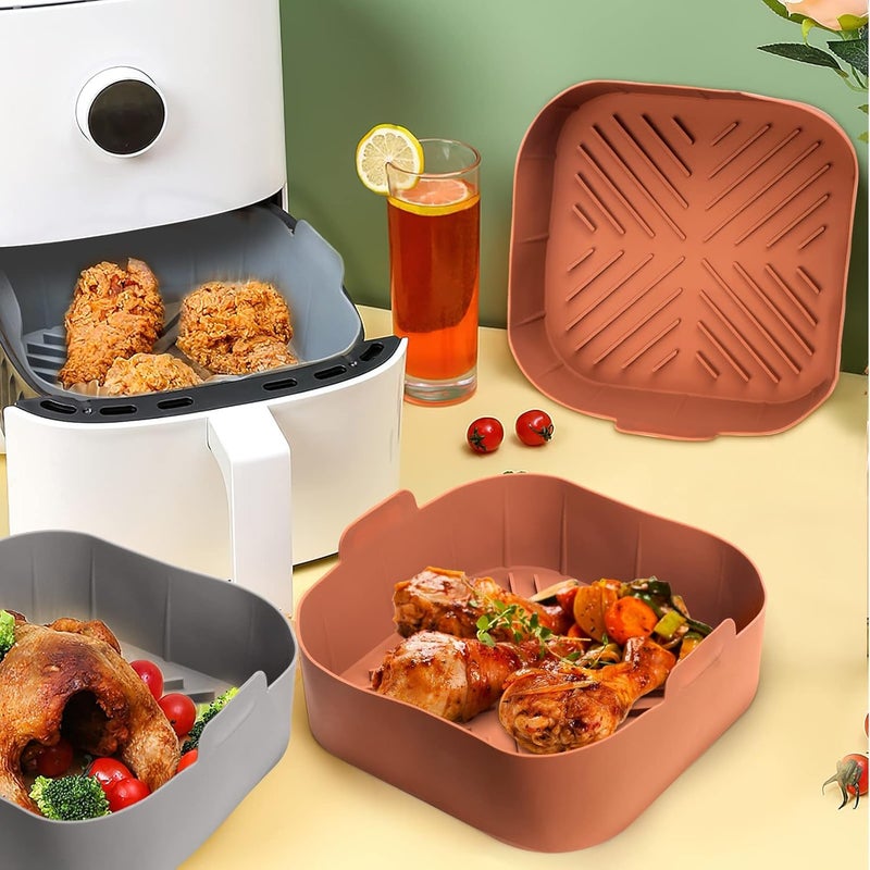 ATRMITRA Silicone Air Fryer Basket Liners Square 2Pcs Reusable Air Fryer Silicone Pots for Food Safe Air fryers Oven Accessories85 Inch  - Image 3