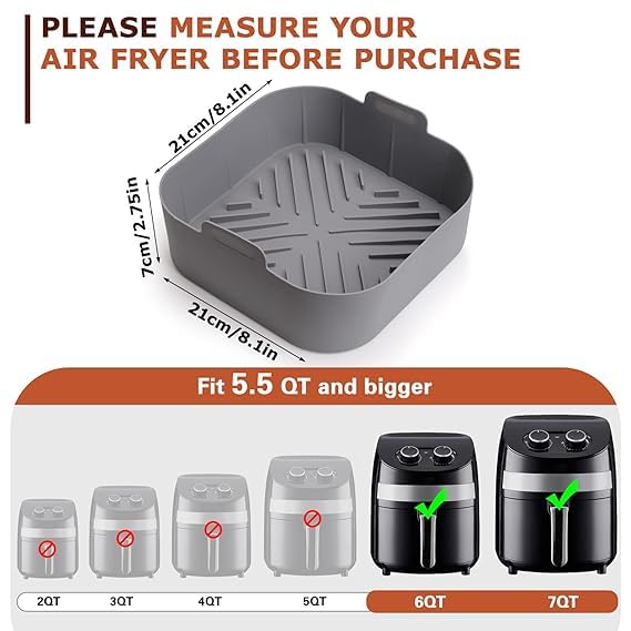 ATRMITRA Silicone Air Fryer Basket Liners Square 2Pcs Reusable Air Fryer Silicone Pots for Food Safe Air fryers Oven Accessories85 Inch  - Image 2