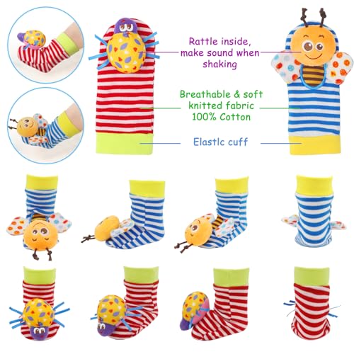 BLOOBLOOMAX Wrist Rattles Foot Finder Rattle Toy for 0-6 Months Baby, Feet Leg Ankle Socks Arm Hand Bracelet Shaker for 6-12 Months Infant boy & Girl, Gift Set for 0-3 Years Newborn Babies (5 pcs-F) - Image 3