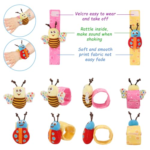 BLOOBLOOMAX Wrist Rattles Foot Finder Rattle Toy for 0-6 Months Baby, Feet Leg Ankle Socks Arm Hand Bracelet Shaker for 6-12 Months Infant boy & Girl, Gift Set for 0-3 Years Newborn Babies (5 pcs-F) - Image 4