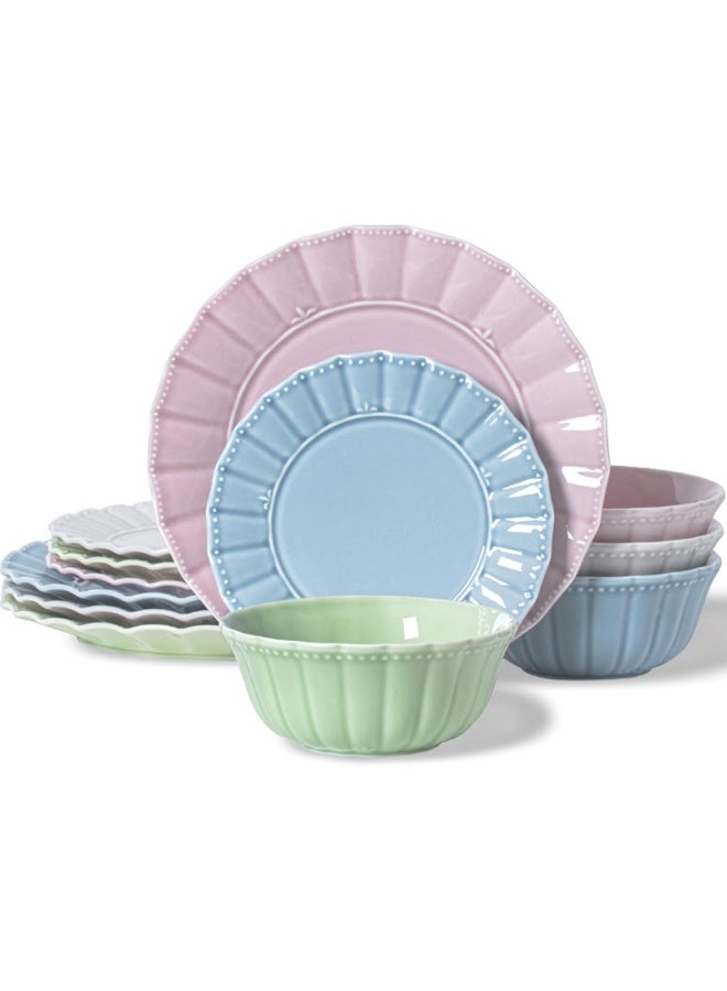 HOMBENE DINNERWARE NOT ONLY FOR DINNER Dinnerware set Kitchen Plates and Bowls Sets for 4 Porcelain dish set for party House gift Microwavable safe Mixed Colors - Image 1