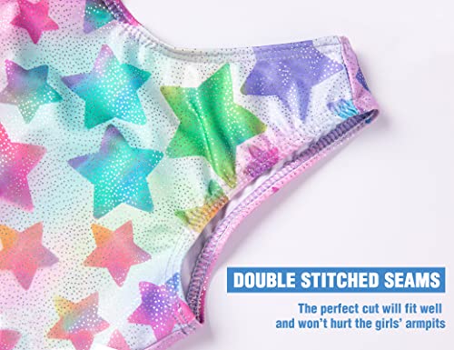 TENVDA Gymnastics Leotards for Girls 4t 5t Sparkly Hot Pink Stars Printed Tank USA Kids Biketard with Shorts Unitards - Image 4