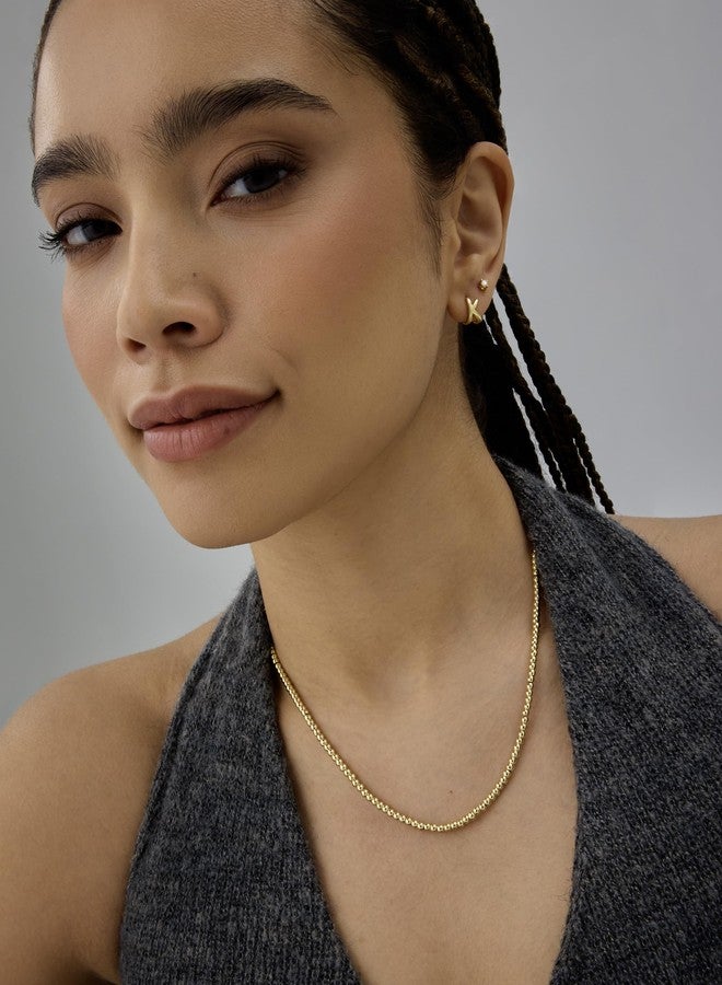 بافوا قلادة بافوي مطلية بالذهب الأصفر عيار 14 قيراطًا، سلسلة خرز صغيرة للنساء - قلادة ذهبية رقيقة قابلة للتعديل - مجوهرات عصرية متعددة الطبقات - خرز كروي 3 مم - Image 3