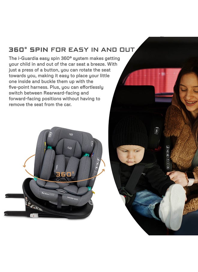 I-Gaurdia Swivel 360° Rotatable Convertible Baby Infant Toddler Car Seat, I-Size Ecer129, Isofix, Recline & Adjustable, Side Impact Protection, Memory Foam 0-12Yrs (40-150Cm/0-36Kg), Group 0+/1/2/5
